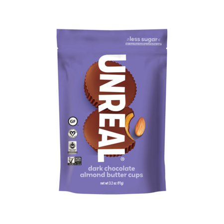 Dark Chocolate Almond Butter Cups Bag 3 oz., PK6 -  UNREAL CANDY, 225